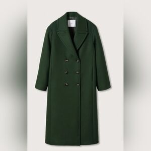 Mango Double-Breasted Wool Coat in Forest Green